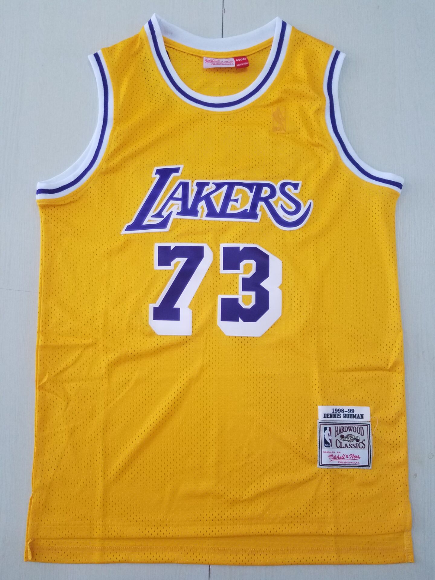 1998 Lakers Hardwood Classic Dennis Rodman #73 Yellow & Purple