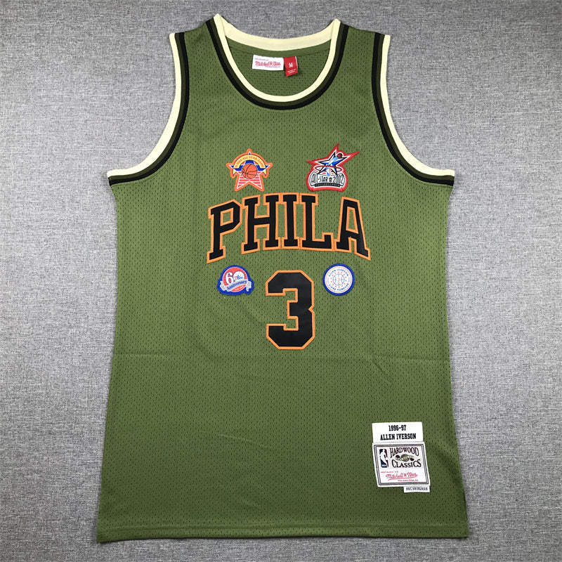 76ers Allen Iverson #3 1996-97 Hardwood Classics Olive Jersey