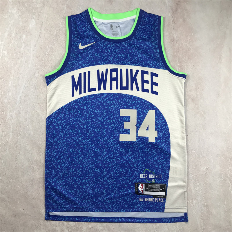 Bucks 2023-24 City Edition Gathering Place Blue Cream Jersey