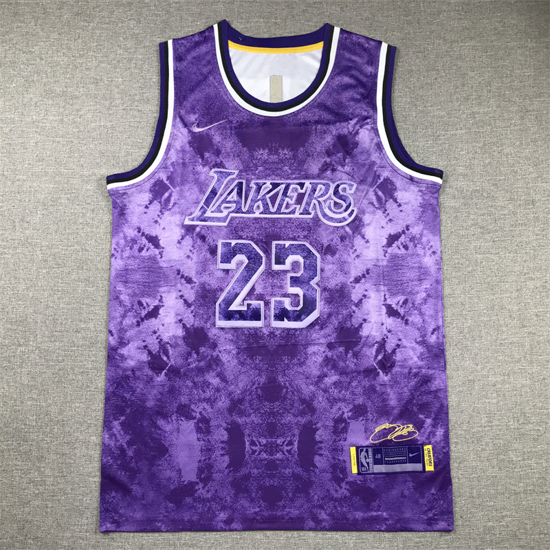 Los Angeles Lakers City Edition LeBron James Purple and White Jersey