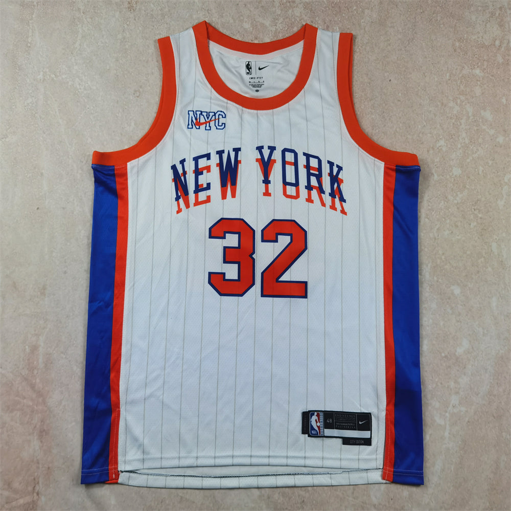 New York Knicks Karl-Anthony Towns #32 2023-24 City Edition White Orange Blue Basketball Jersey
