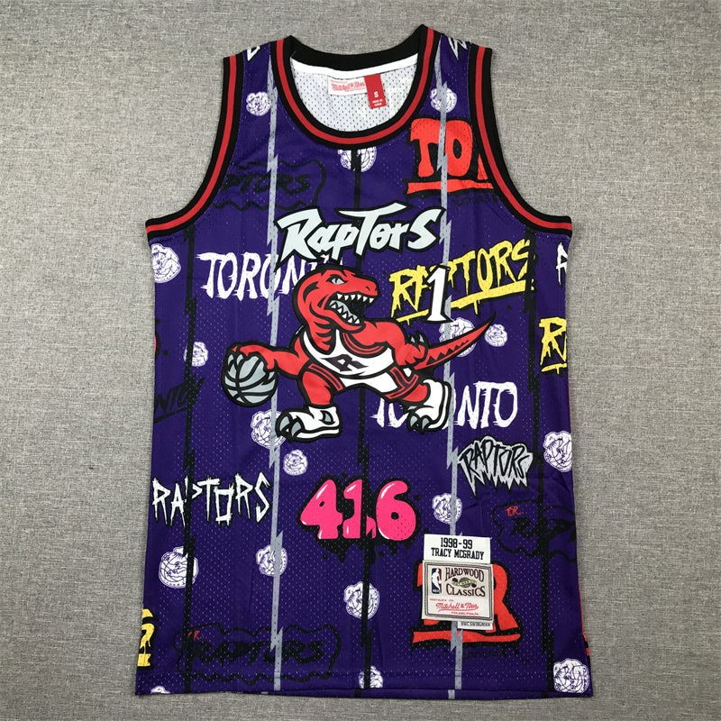 Toronto Raptors Tracy McGrady #1 1998-99 Graffiti Edition Purple and Multi-Colour Jersey