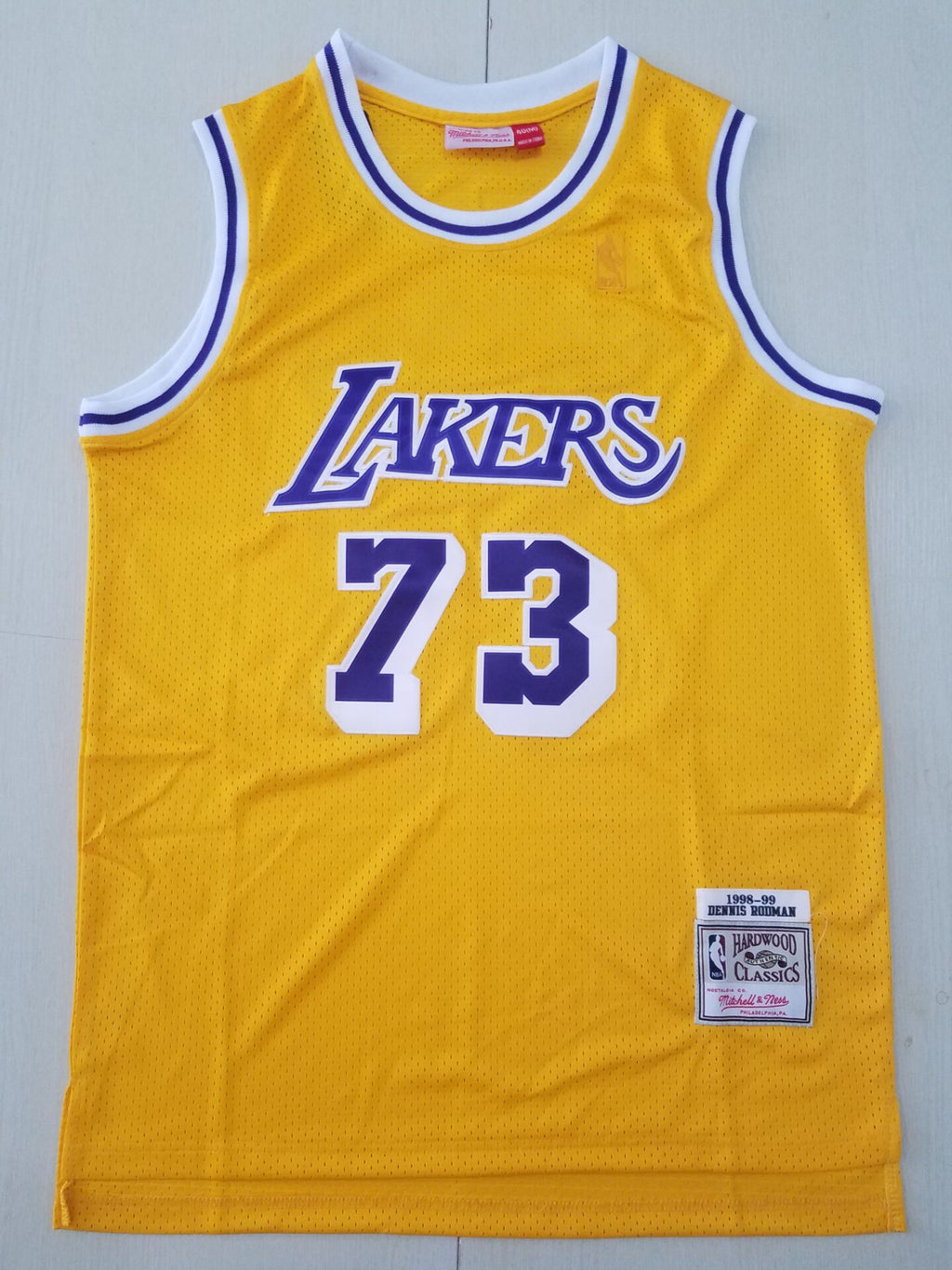 1998 Lakers Hardwood Classic Dennis Rodman #73 Yellow & Purple