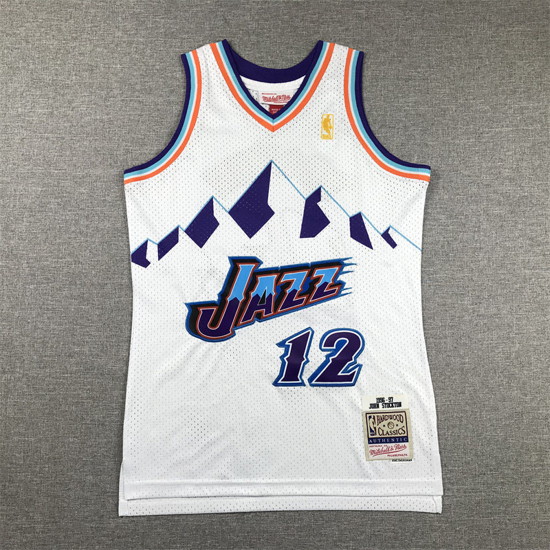 Jazz John Stockton #12 1996-97 Hardwood Classics White Mountain Jersey