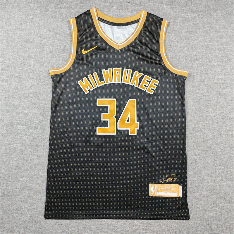 Bucks Giannis Antetokounmpo #34 2024 City Edition Black Gold