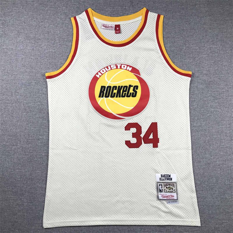 Rockets Hakeem Olajuwon #34 Hardwood Classics White Jersey