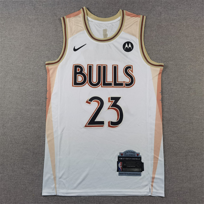 Chicago Bulls Michael Jordan #23 United Center 30th Anniversary City Edition White Gold Basketball Jersey
