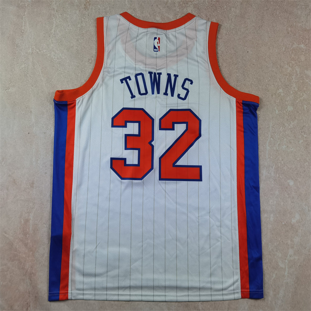 New York Knicks Karl-Anthony Towns #32 2023-24 City Edition White Orange Blue Basketball Jersey