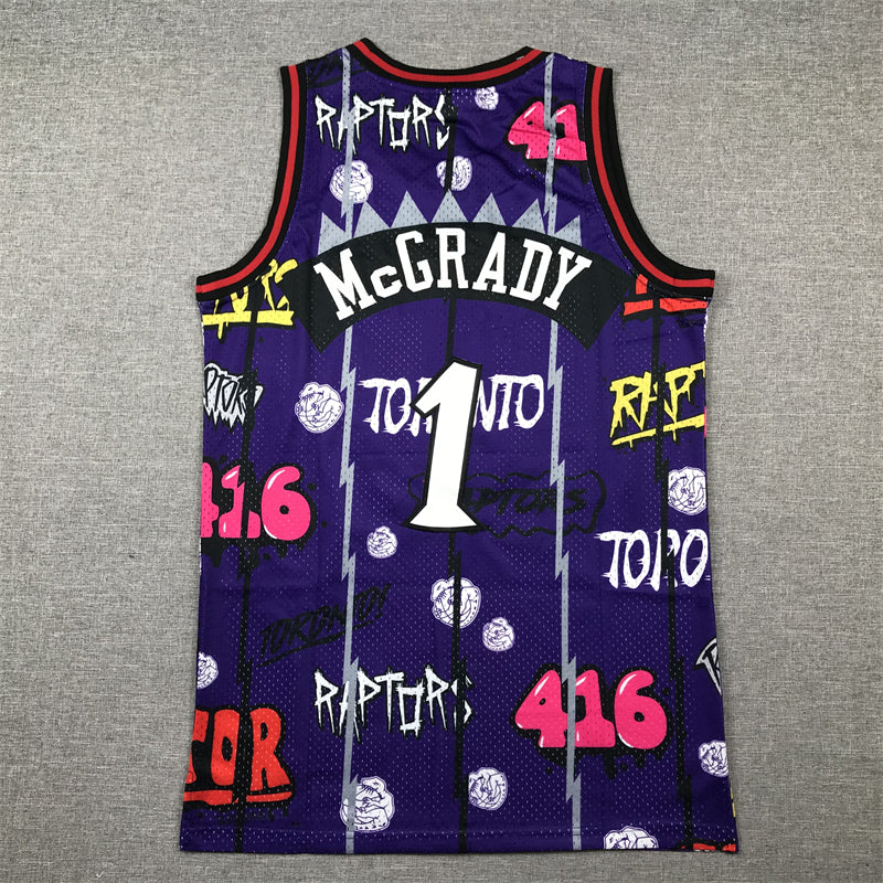 Toronto Raptors Tracy McGrady #1 1998-99 Graffiti Edition Purple and Multi-Colour Jersey