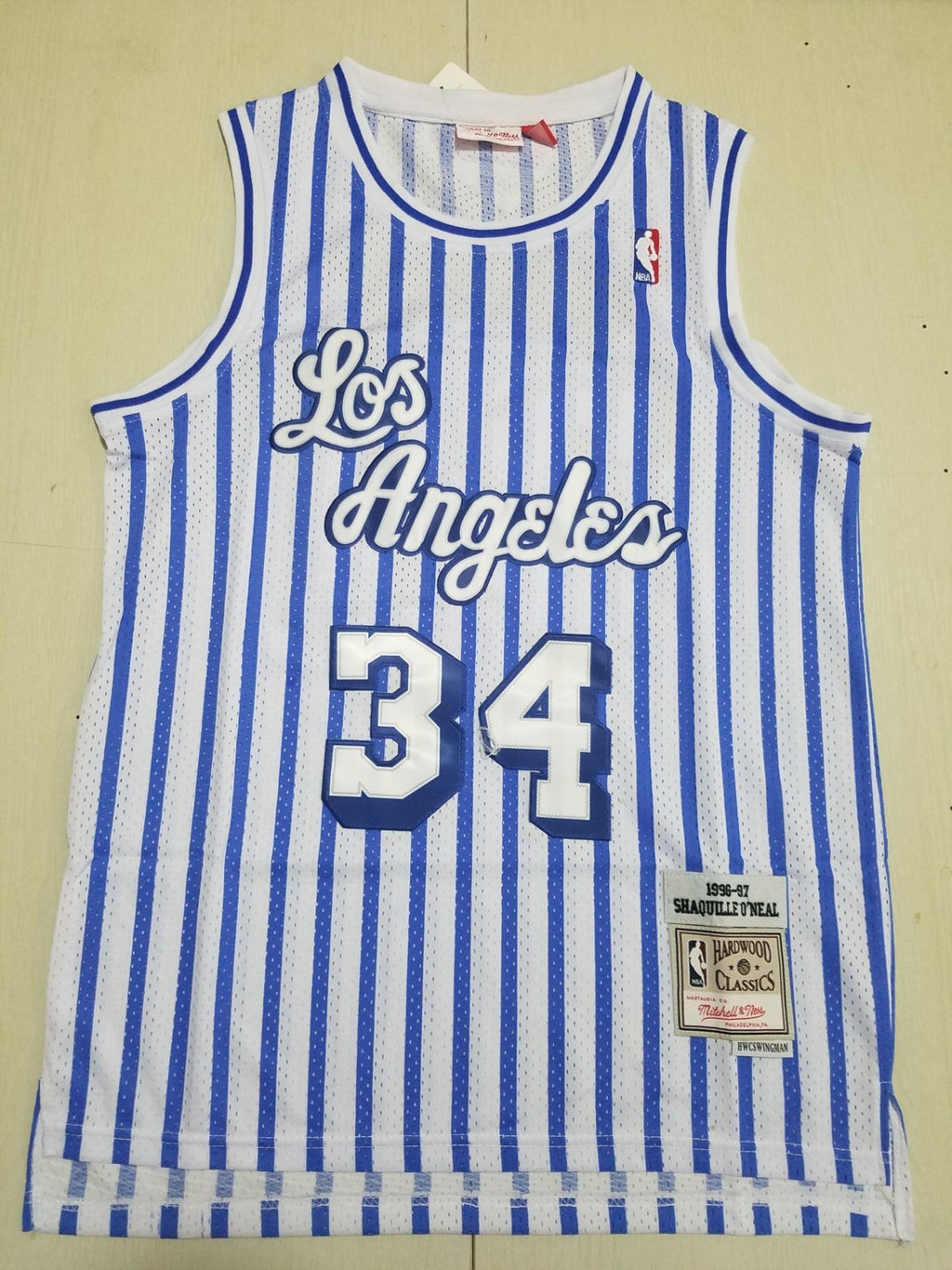 1996-97 Lakers Hardwood Classics Edition Shaquille O’Neal #34 (White/Blue Pinstripe)